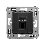 USB 3.0 розетка одинарная в стену, тип А-А, Avanti, черный матовый