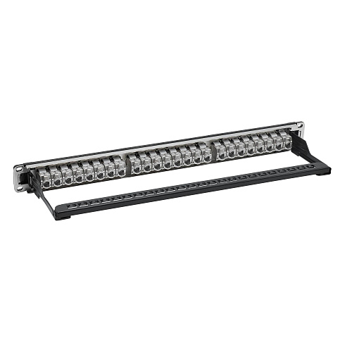 Патч-панель модульная 19", 1U, CAT6A, 24 порта RJ45 Кейстоун (Keystone), экранированная