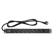 Блок распределения питания (PDU) 19" 16A, Вых:8 Schuko, Вх:Schuko