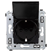 Розетка с крышкой в стену, 2P+E, с з/ш, Avanti, черный квадрат