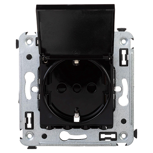 Розетка с крышкой в стену, 2P+E, с з/ш, Avanti, черный квадрат