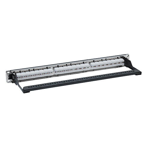 Патч-панель модульная 19", 1U, CAT5E, 24 модуля RJ45 Кейстоун (Keystone), неэкранированная