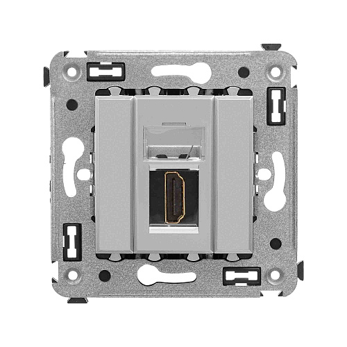 HDMI розетка одинарная в стену, тип А-А, Avanti, закаленная сталь
