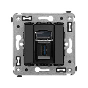 USB 3.0 розетка одинарная в стену, тип А-А, Avanti, черный квадрат