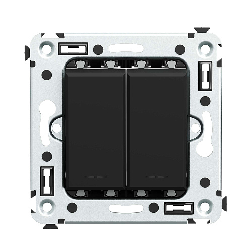 Выключатель двухклавишный в стену, Avanti, черный матовый