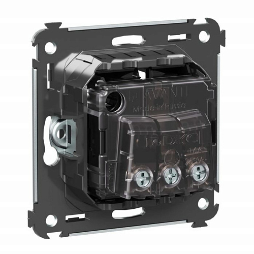 Розетка в стену, 2P+E, с з/ш, Avanti, черный квадрат