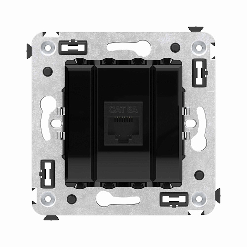 Компьютерная розетка RJ-45 без шторки в стену, кат.6A одинарная, Avanti, черный квадрат