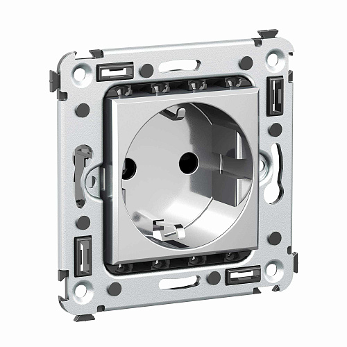 Розетка в стену, 2P+E, с з/ш, Avanti, закаленная сталь