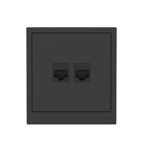 Компьютерная розетка RJ-45 без шторки, кат.5е двойная, KANT, черный уголь