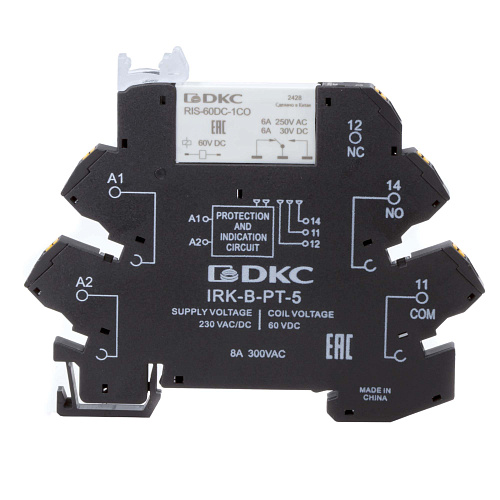 Реле интерфейсное, 1CO, ком. ток 6А, AgSnO2, напряжение 230V AC/DC, push-in клеммы.