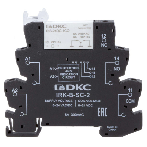 Реле интерфейсное, 1CO, ком. ток 6А, AgSnO2, напряжение 24V AC/DC, винтовые клеммы.