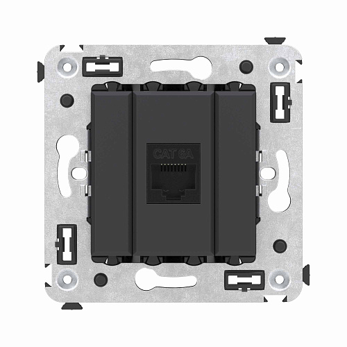 Компьютерная розетка RJ-45 без шторки в стену, кат.6А одинарная, Avanti, черный матовый