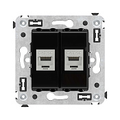 Компьютерная розетка RJ-45 без шторки в стену, кат.5e двойная экранированная, Avanti, черный квадрат