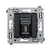 USB 2.0 розетка одинарная в стену, тип А-А, Avanti, черный квадрат