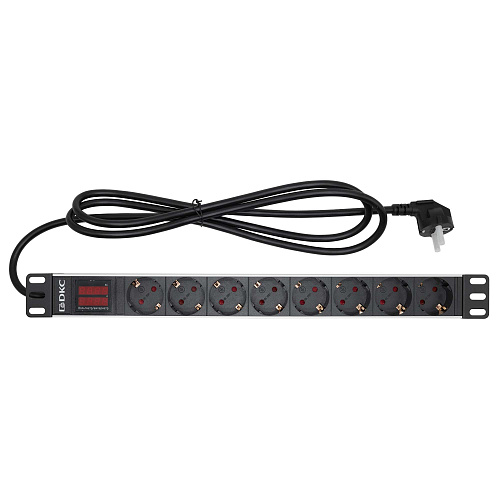 Блок распределения питания (PDU) 19" 16A с индикацией, Вых:8 Schuko, Вх:Schuko