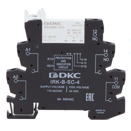 Реле интерфейсное, 1CO, ком. ток 6А, AgSnO2, напряжение 110V AC/DC, винтовые клеммы.