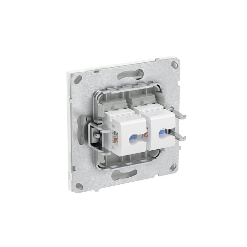 Компьютерная розетка RJ-45 без шторки, кат.6А двойная, KANT, белая магнолия