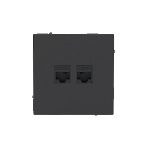 Компьютерная розетка RJ-45 без шторки, кат.5е двойная, KANT, черный уголь