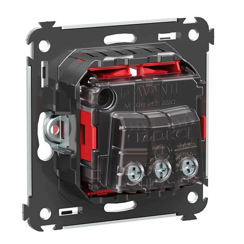 Розетка в стену, 2P+E, с з/ш, Avanti, красный квадрат