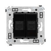 Компьютерная розетка RJ-45 без шторки в стену, кат.5е двойная, Avanti, черный квадрат