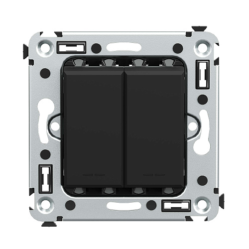 Переключатель двухклавишный в стену, Avanti, черный матовый