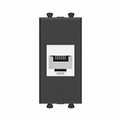 Телефонная розетка RJ-12 без шторки модульная, Avanti, черный матовый, 1 модуль