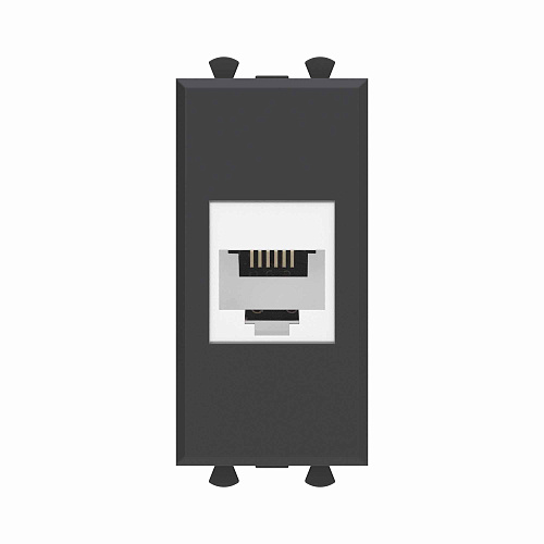 Телефонная розетка RJ-12 без шторки модульная, Avanti, черный матовый, 1 модуль