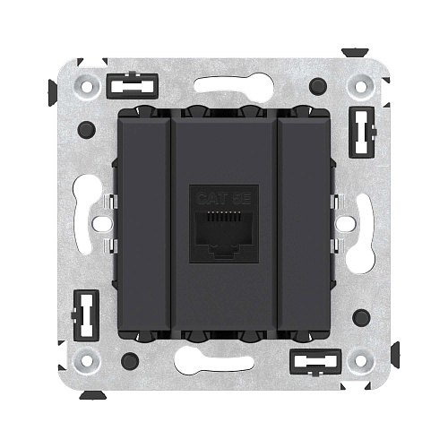 Компьютерная розетка RJ-45 без шторки в стену, кат.5е одинарная, Avanti, черный матовый