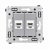 Телефонная розетка RJ-12 без шторки в стену двойная, Avanti, закаленная сталь