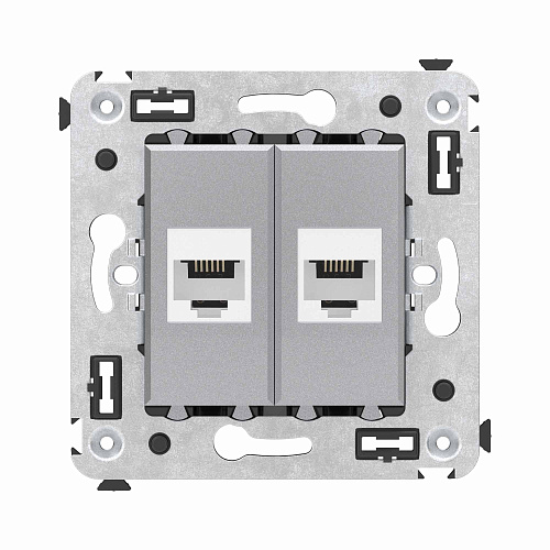 Телефонная розетка RJ-12 без шторки в стену двойная, Avanti, закаленная сталь