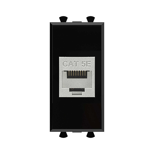 Компьютерная розетка RJ-45 без шторки модульная, кат.5е экранированная, Avanti, черный квадрат, 1 модуль