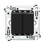 Выключатель двухклавишный в стену, Avanti, черный квадрат