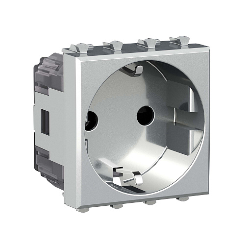 Розетка модульная, 2P+E, с з/ш, Avanti, закаленная сталь, 2 модуля