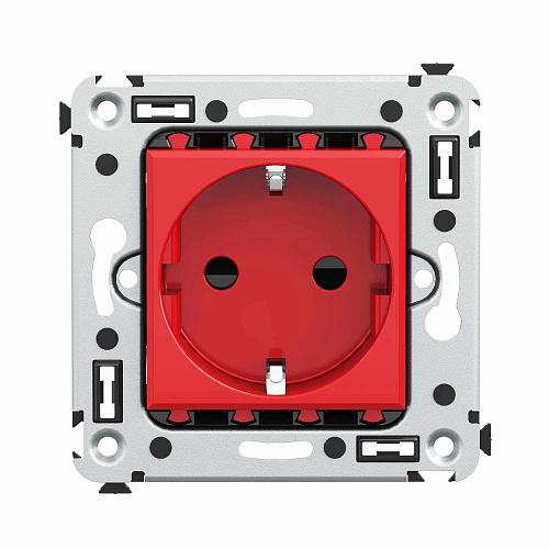 Розетка в стену, 2P+E, с з/ш, Avanti, красный квадрат