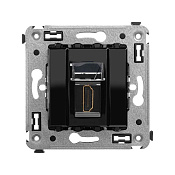 HDMI розетка одинарная в стену, тип А-А, Avanti, черный квадрат