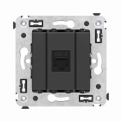 Компьютерная розетка RJ-45 без шторки в стену, кат.6 одинарная, Avanti, черный матовый