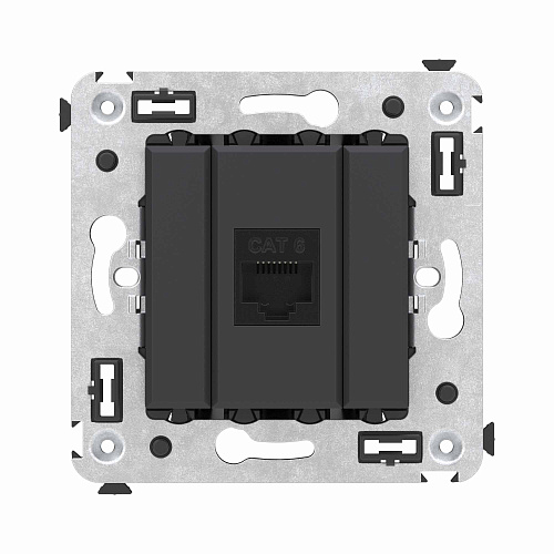 Компьютерная розетка RJ-45 без шторки в стену, кат.6 одинарная, Avanti, черный матовый