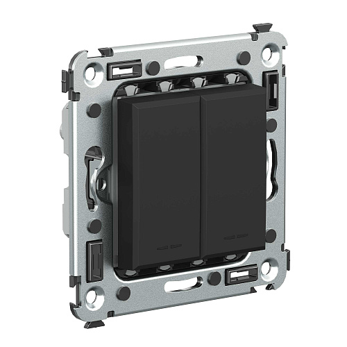 Кнопка двухклавишная в стену, Avanti, черный матовый