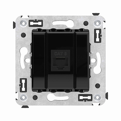 Компьютерная розетка RJ-45 без шторки в стену, кат.6 одинарная, Avanti, черный квадрат