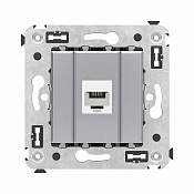 Телефонная розетка RJ-12 без шторки в стену одинарная, Avanti, закаленная сталь