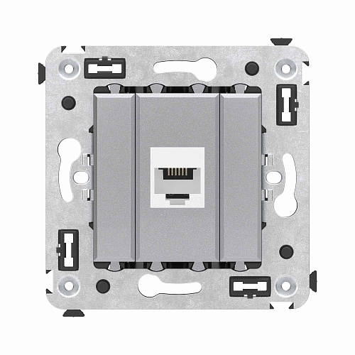 Телефонная розетка RJ-12 без шторки в стену одинарная, Avanti, закаленная сталь