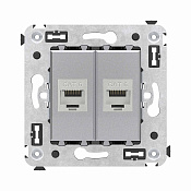 Компьютерная розетка RJ-45 без шторки в стену, кат.6 двойная экранированная, Avanti, закаленная сталь