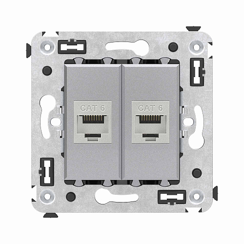 Компьютерная розетка RJ-45 без шторки в стену, кат.6 двойная экранированная, Avanti, закаленная сталь