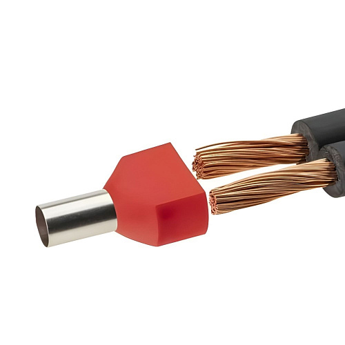 Наконечник-гильза двойная с изолир.фланцем для жилы сечением 1 кв.мм, длина контактной части 8мм, красный (НШВИ2 1-8)