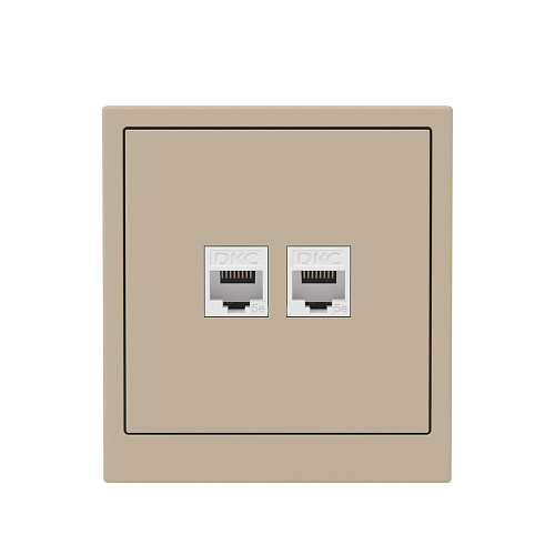 Компьютерная розетка RJ-45 без шторки, кат.5е двойная, KANT, ванильный марципан