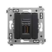 HDMI розетка одинарная в стену, тип А-А, Avanti, черный матовый