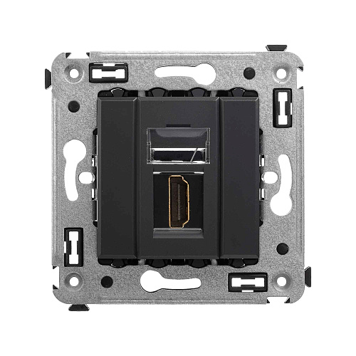 HDMI розетка одинарная в стену, тип А-А, Avanti, черный матовый