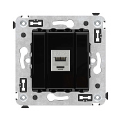 Компьютерная розетка RJ-45 без шторки в стену, кат.5e одинарная экранированная, Avanti, черный квадрат