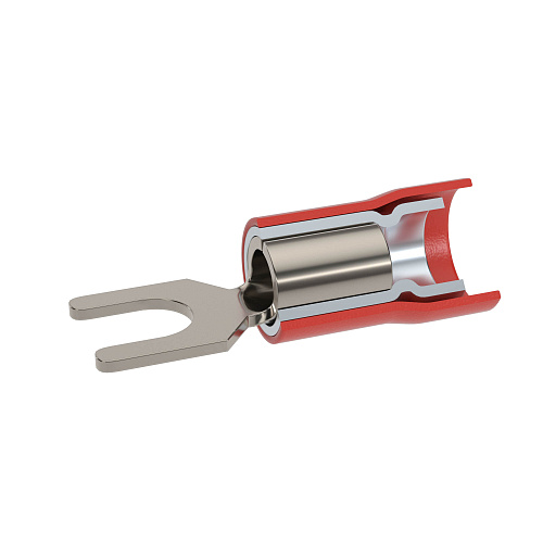 Наконечник вилочный с изолир.фланцем ПВХ, двойная гильза, 0,25-1,5 кв.мм М5 (д.5,3 мм) (НВИ)