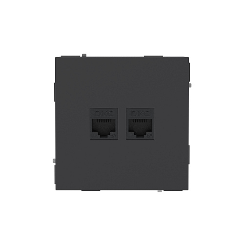 Компьютерная розетка RJ-45 без шторки, кат.6А двойная, KANT, черный уголь